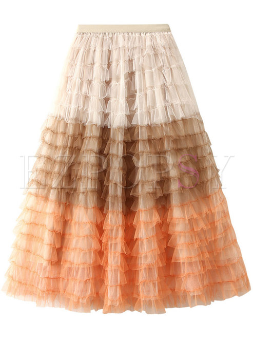 Stylish Contrasting Pleated Layer Frill Skirts For Women
