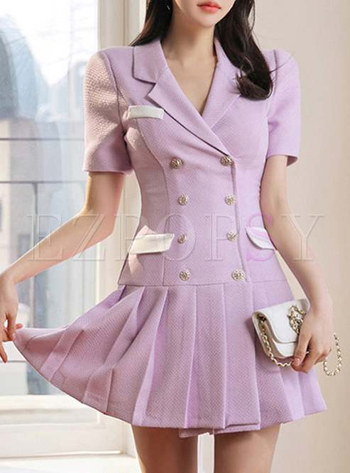 Preppy Style Button Front Lilac Mini Dress