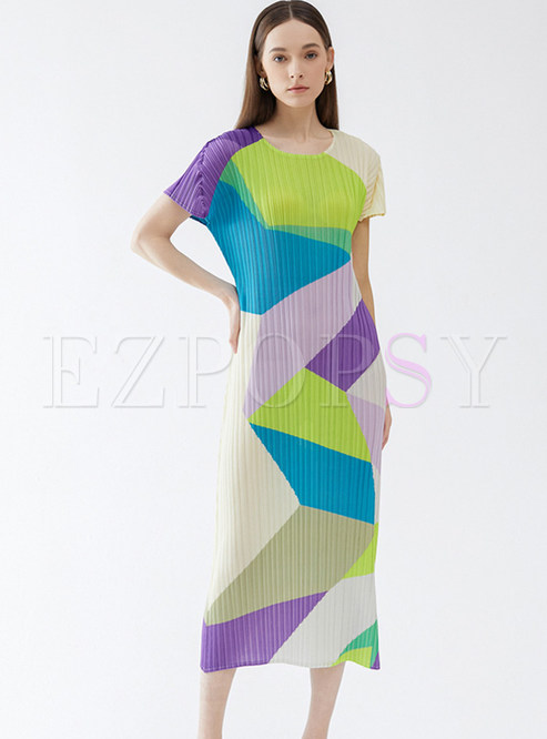 Color-Blocked Short Sleeve Maxi Dress