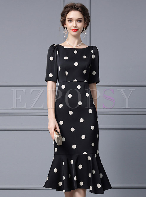 Chic Dot Short Sleeve Elegant Peplum Dresses