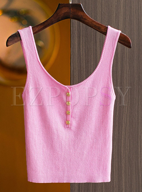 Daily Single-Breasted Knit Tank Tops For Women