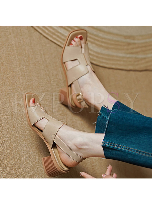 Square Toe Chunky Heel Sandals For Women