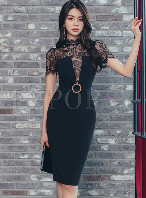 Sexy Lace Openwork Patch Pencil Dresses