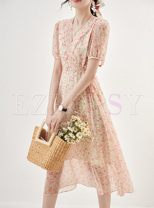 Drape Distored Selvedge Floral Midi Dresses