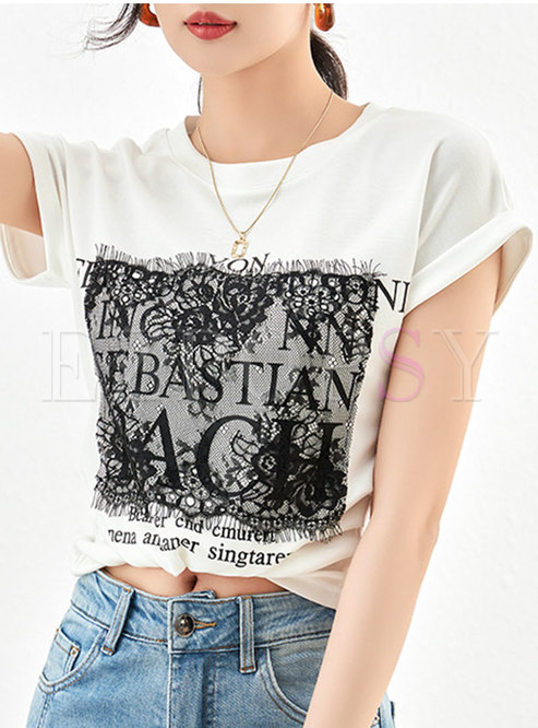 Lace Patch Waisted T Shirts For Women