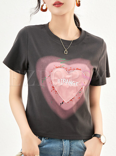 Relaxed Hearts Printed Girls Tops
