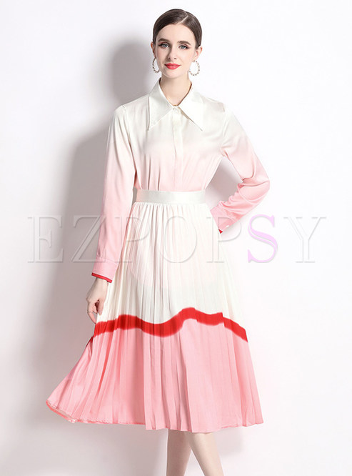 Gradient Women Blouses & Patchwork Pleated Skirts
