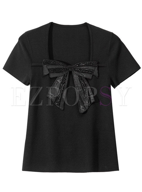 Sequined Bow-Embellished Women Tops