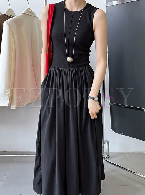 Brief Sleeveless Patch Long Dresses