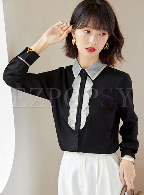 Business Button Up Patch Women Tops