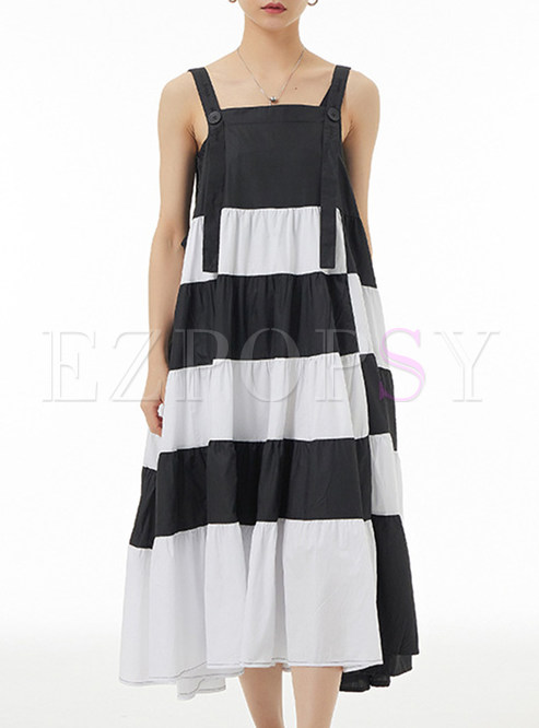 Loose Contrasting Striped Cami Dresses