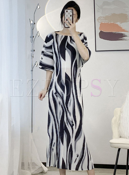 Fashion Crewneck Printed Long Dresses