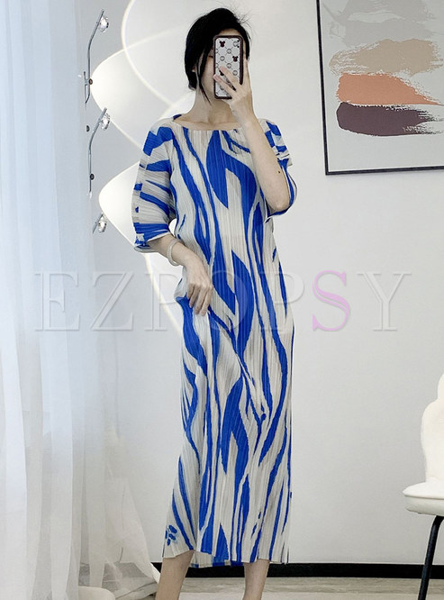 Fashion Crewneck Printed Long Dresses