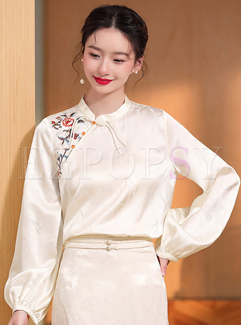 Vintage Embroidered Women's Tang Attire Tops