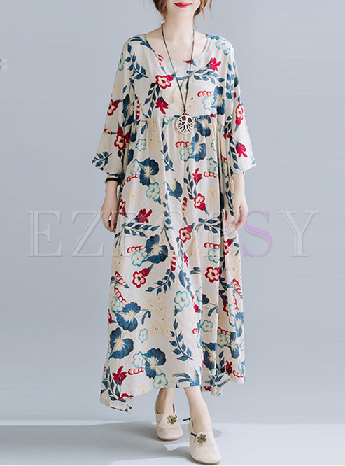 Soft Linen-Blend Floral Maxi Dresses