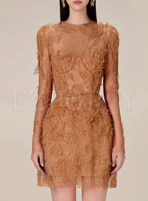 Classy Lace Beading Sequins Skater Dresses