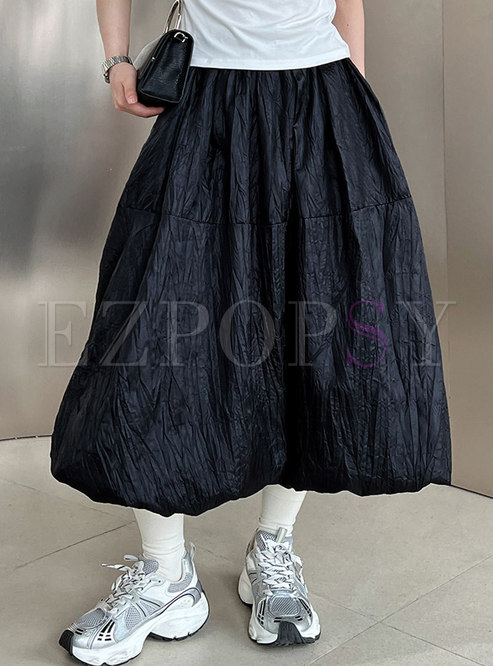 Glossy Smocked Elastic Waist Skirts