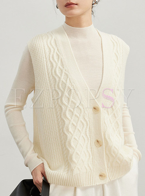 New Wool Cable Knit Sweater Vest Women