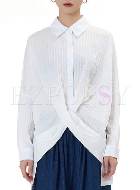Business Striped Knot Front Ladies Blouses