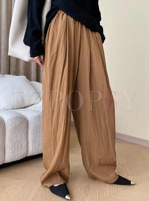 Drape Textured Elastic Waist Women Pants