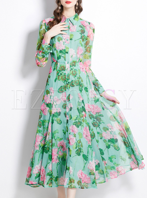 Romance Floral Single-Breasted Dresses