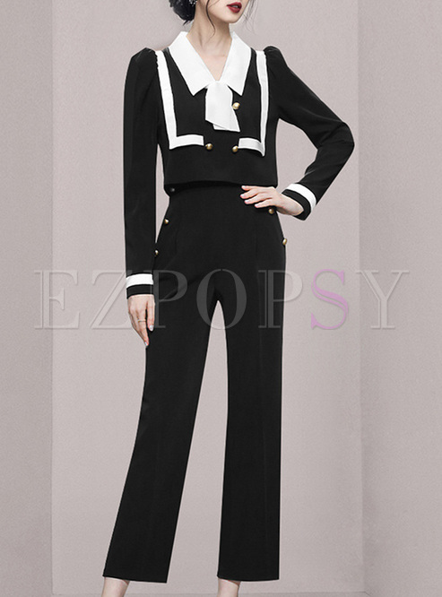 Naval Style Patchwork Tops & Pants Women
