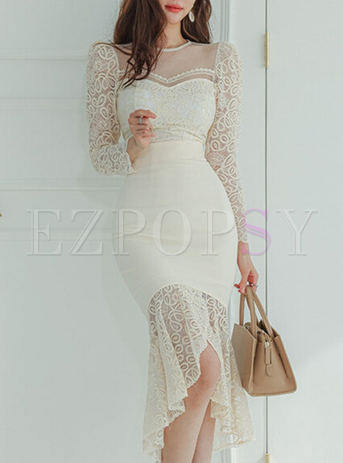 Sexy Water Soluble Lace Peplum Dresses