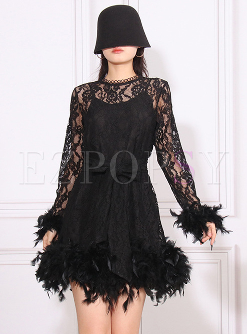 Heavyweight Feathers Lace Skater Dresses