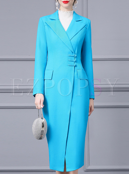 Office Frogs Notched Collar Corset Dresses