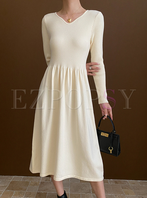 Soft Solid Waisted Knitted Dresses