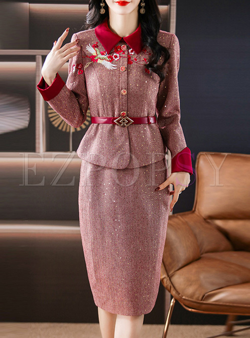 Classy Embroidered Sequins Coats & Skirts