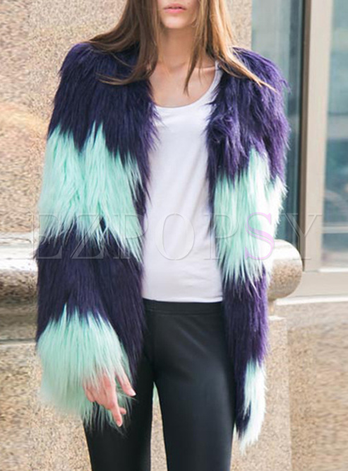 Brief Gradient Straight Faux Shearling Coat Women