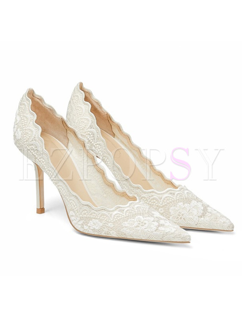 Pretty Pointed Toe Lace High Heels Women