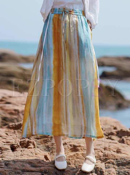 Elastic Waist Colorful Striped Skirts