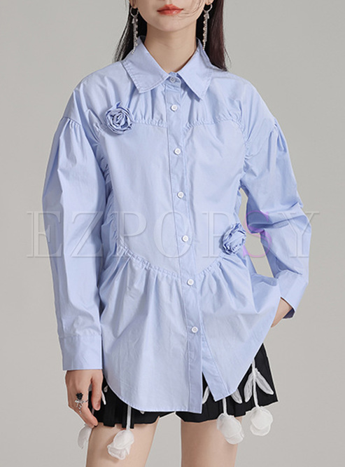 Daily Solid 3D Flower Blouses Women