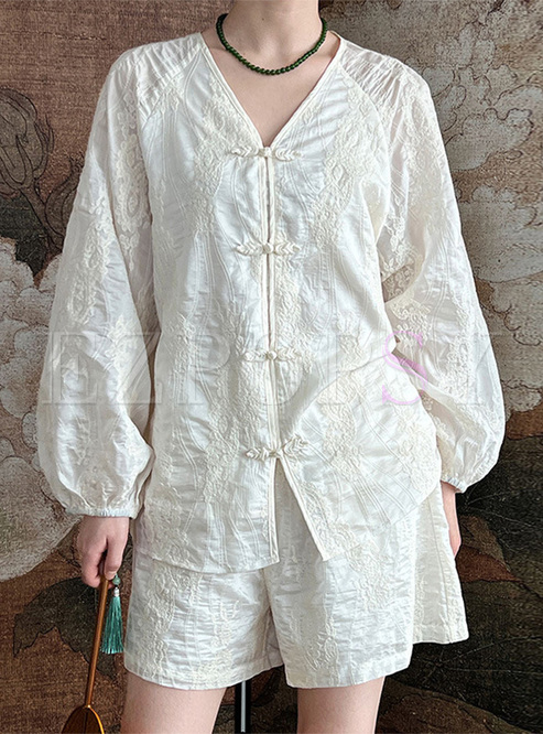 Thin Frogs Embroidery Blouses & Short Women