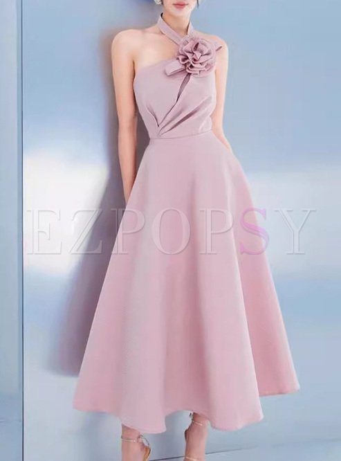 Sweet Halter Neck 3D Flower Prom Dresses