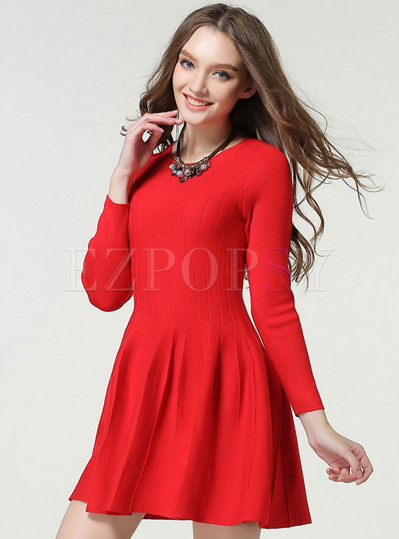 Dresses Knitted Dresses Long Sleeve Aline Knit Autumn Dress