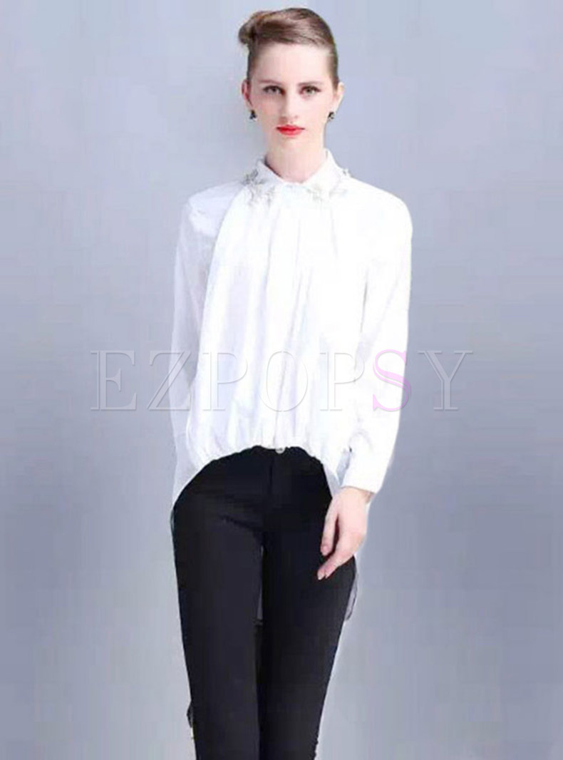 Tops | Blouses | Fresh White Long Sleeve Loose Blouse