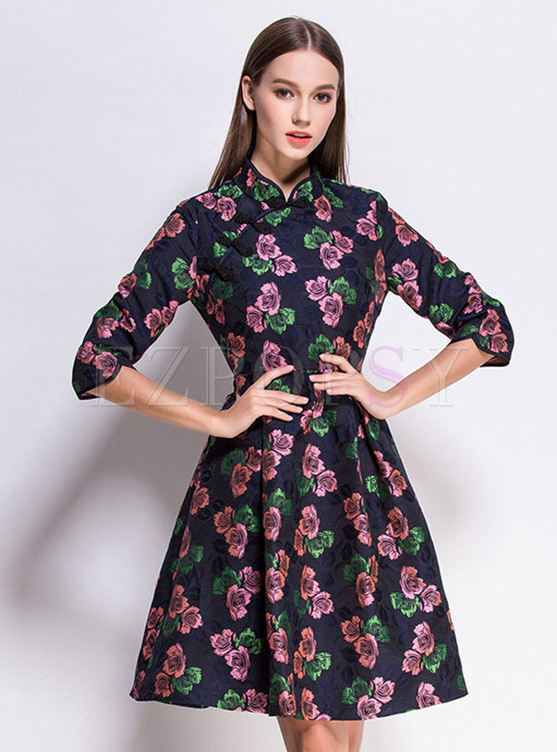 Summer Mid Sleeve Print Aline Retro Dress | Ezpopsy.com