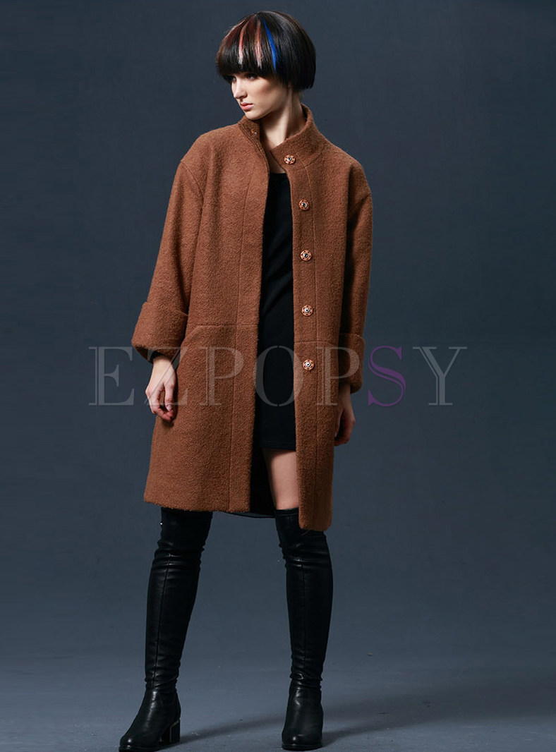 Outwear | Jackets/Coats | Womens Pure Color Stand Collar Worsted Coat