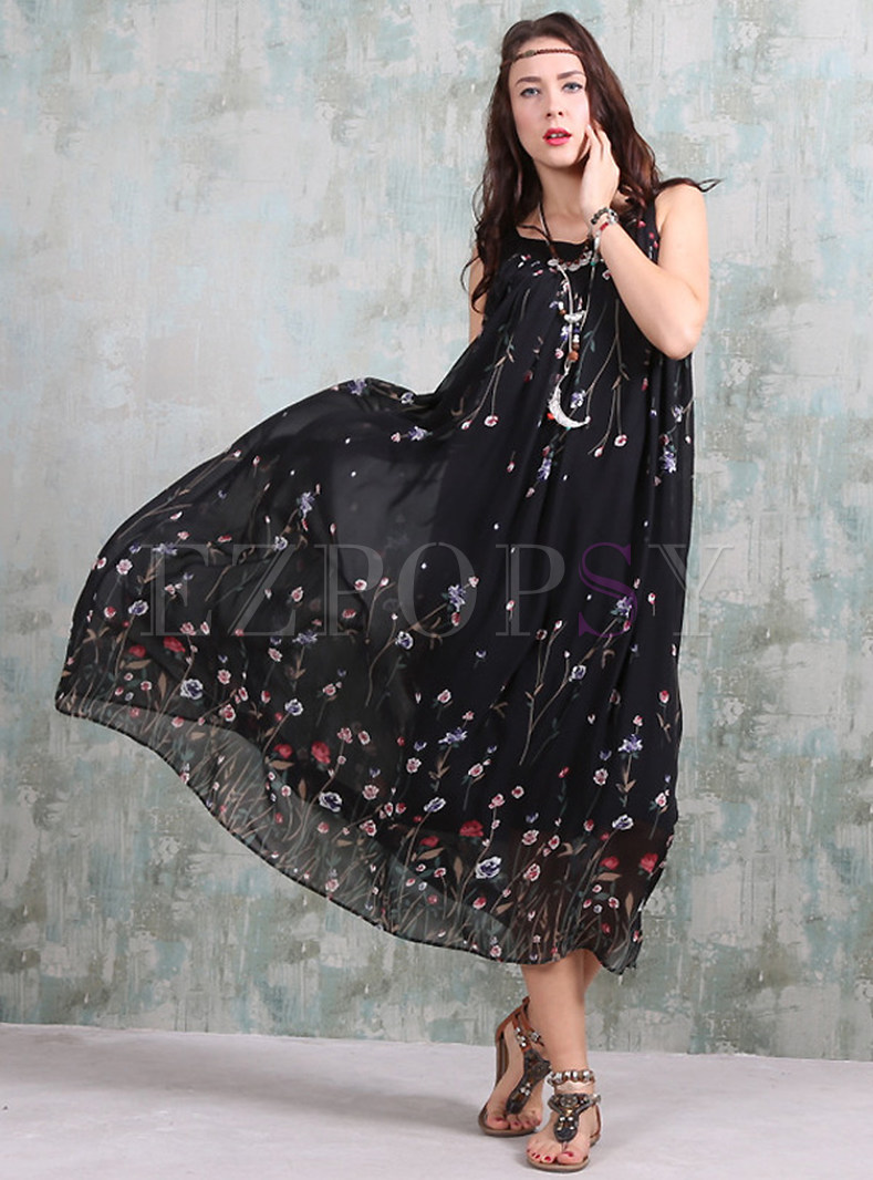Dresses | Maxi Dresses | Womens Black Floral Chiffon Summer Dress