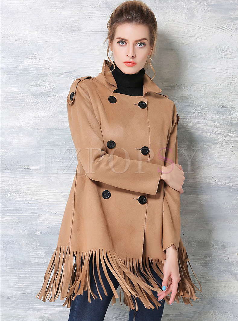 Double Breasted Suede Tassel Coat | Ezpopsy.com