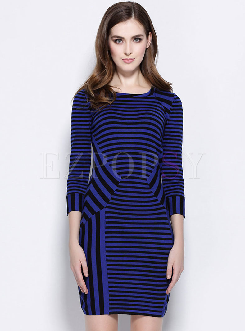 Long Sleeve Stripe Knit Dress