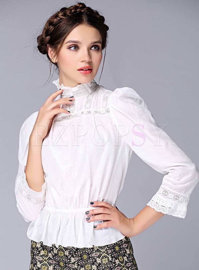 Tops | Blouses | Stand Collar Silk Cotton Blouse