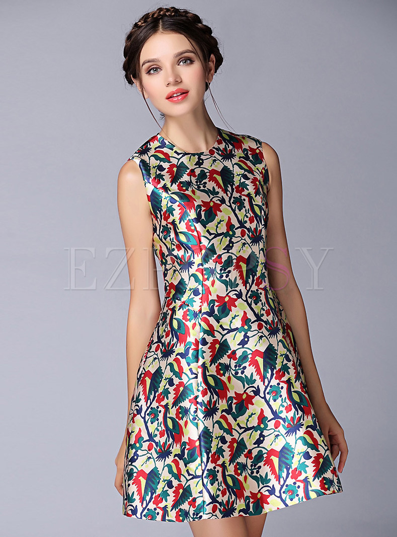 Dresses | Skater Dresses | Sleeveless Colorful Print Dress