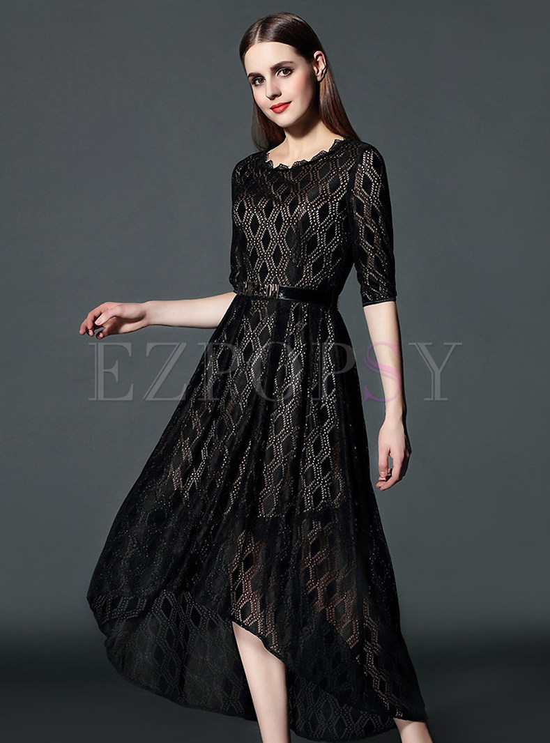Dresses | Maxi Dresses | Hollow Asymmetric Lace Long Dress