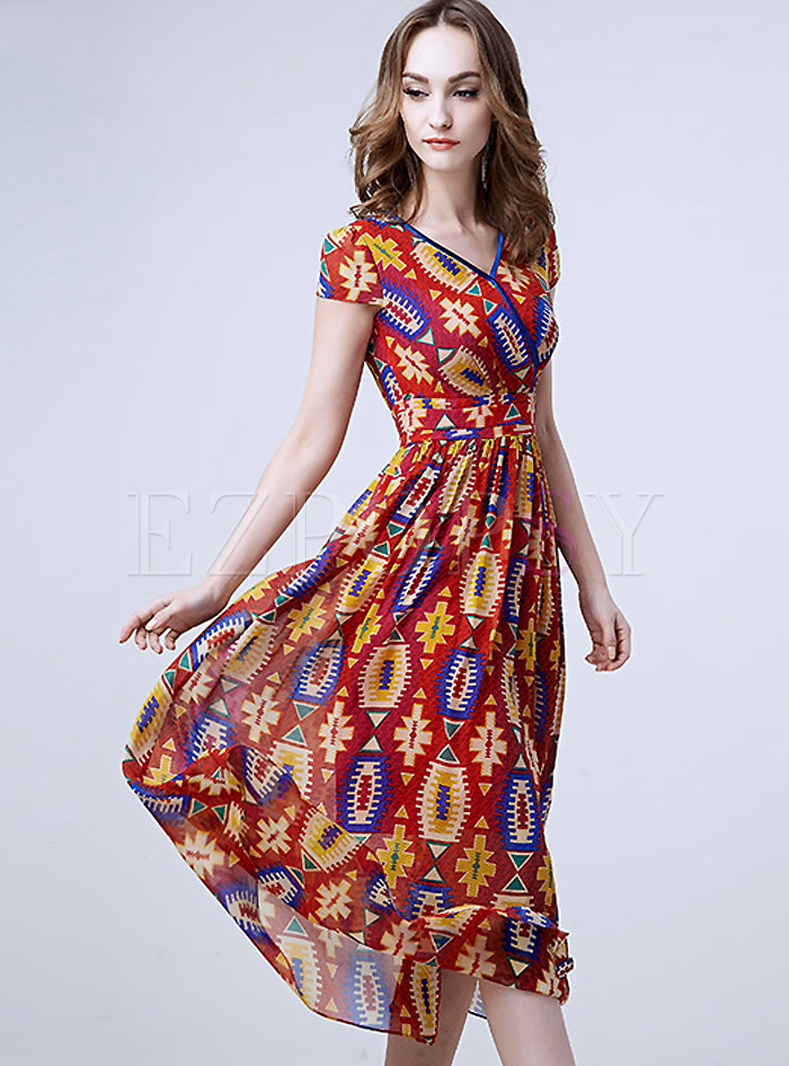 Dresses | Maxi Dresses | V-Neck Print Silk Beach Dress