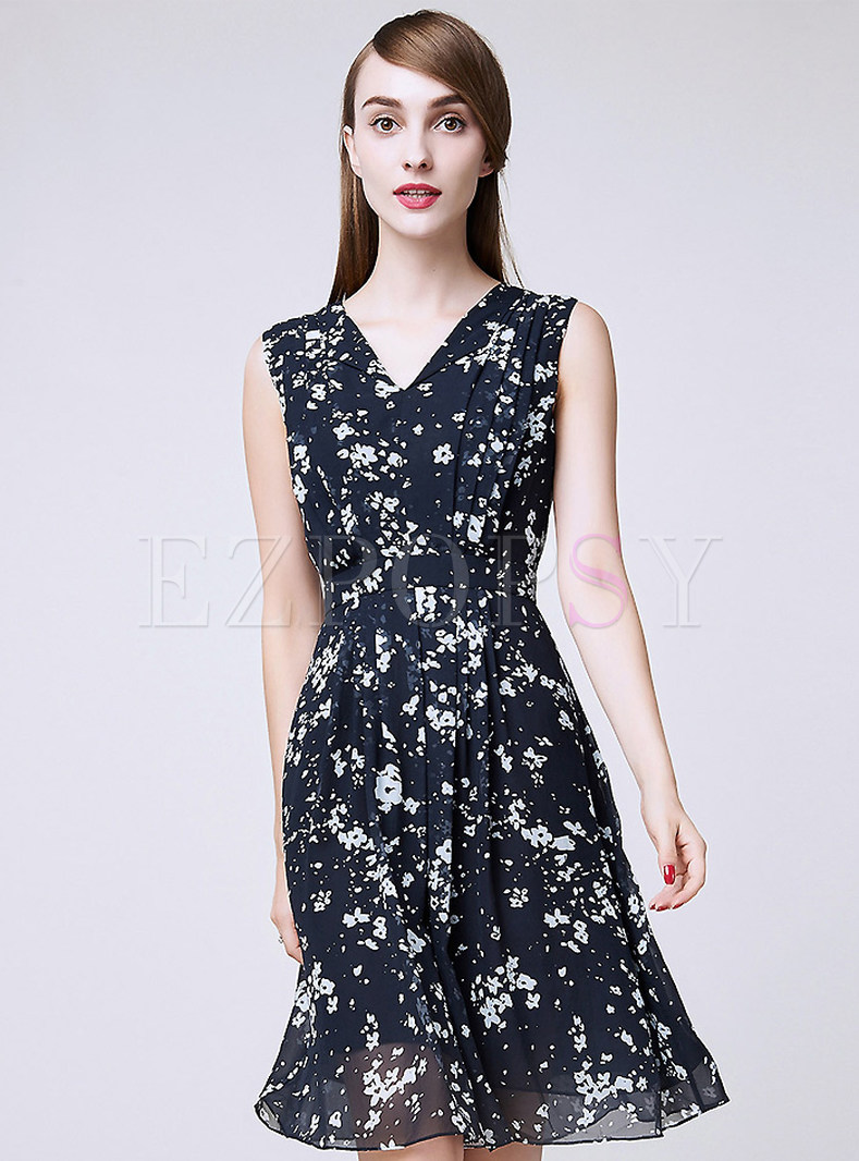 Dresses | Skater Dresses | Black Print V-Neck Silk Vest Dress