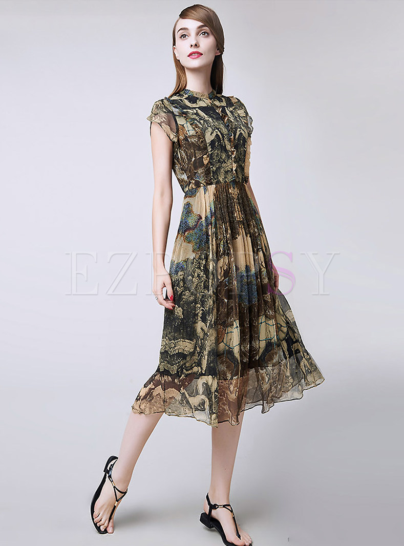 Dresses | Maxi Dresses | Vintage Print Slim Long Dress